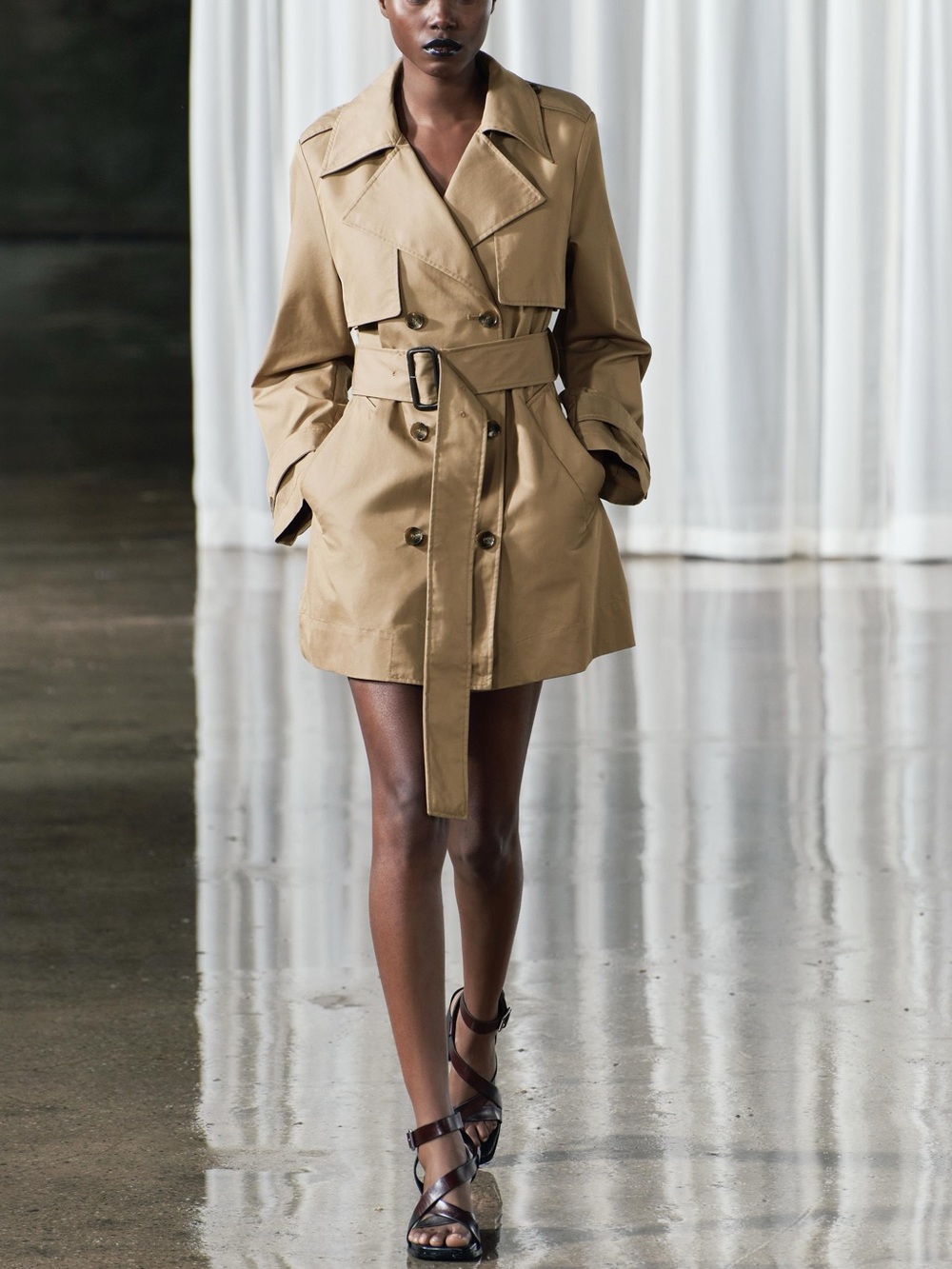 Zara ZW Collection Classic Belted Short Trench Coat Camel NWT